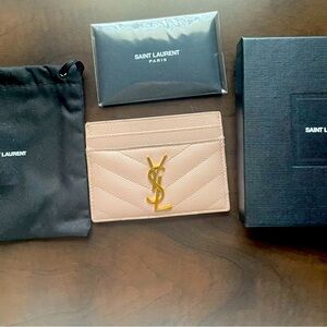 Previously Used YSL Card Case Saint Laurent matelassé grained calfskin